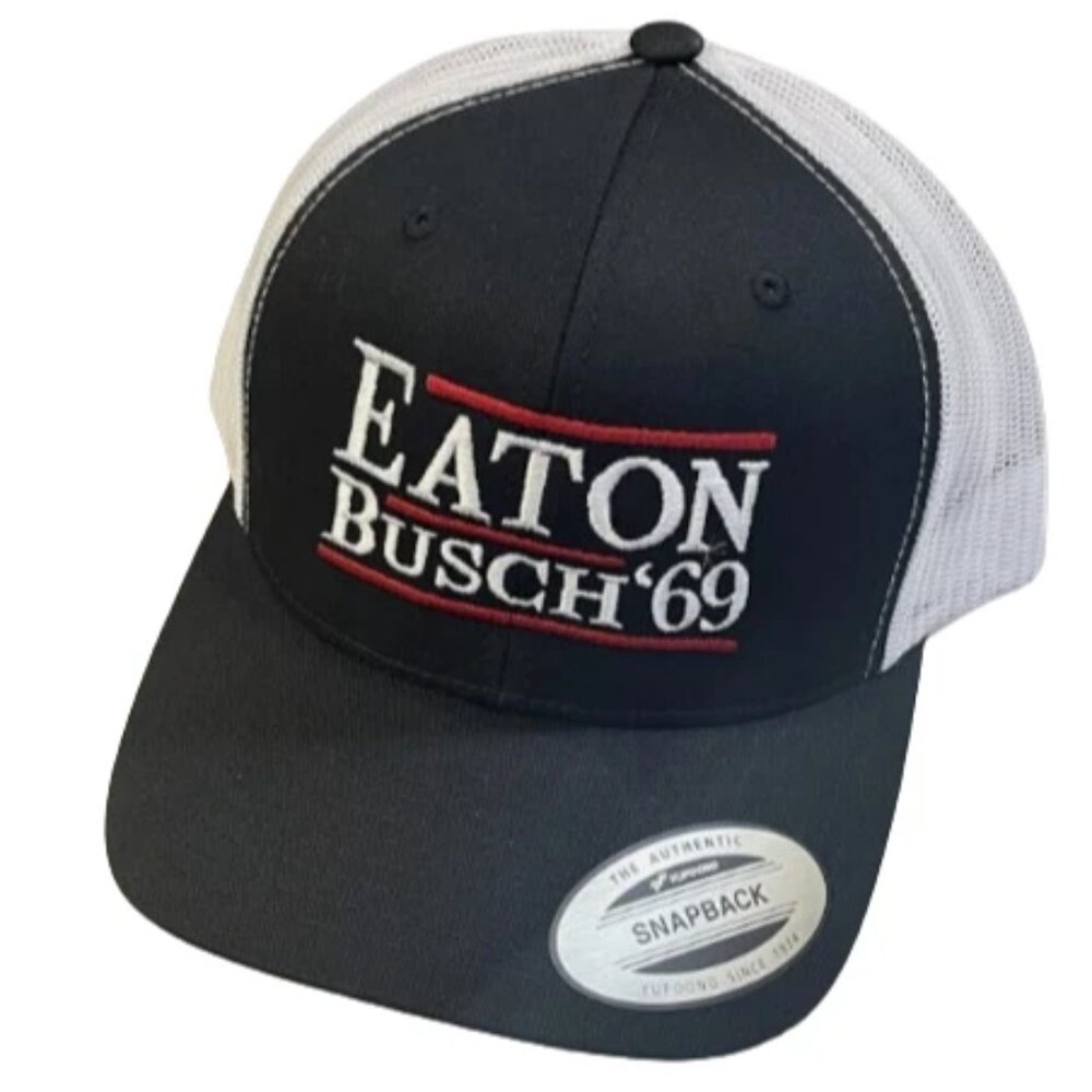 Campaign hat Eaton Busch 69 Funny Political Trucker SnapBack White and Black Cap